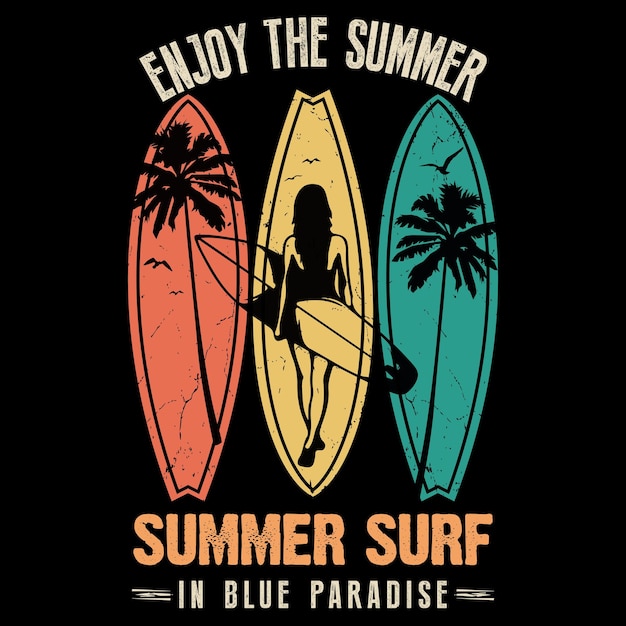 Camiseta de surf de verano disfruta de la camiseta con ilustración de tabla de surf de verano