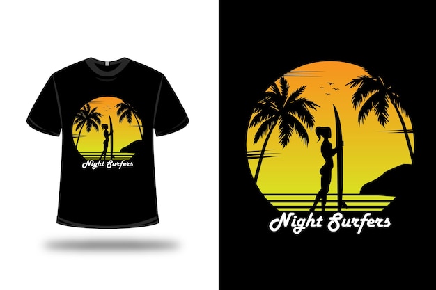 Camiseta de los surfistas nocturnos en naranja y amarillo.