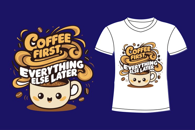 Una camiseta con una taza de café y una camiseta que dice café