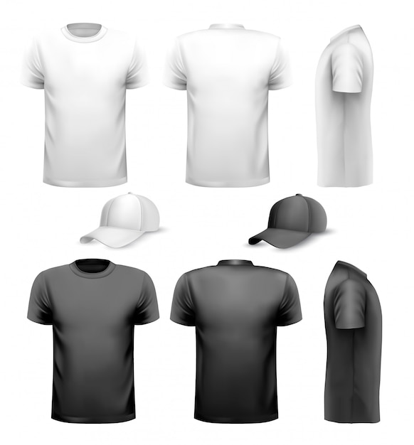 Camiseta y taza de hombre blanco y negro. Plantilla de diseño.