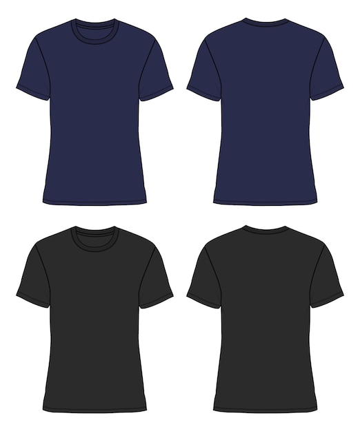 Camiseta técnica moda boceto plano ilustración vectorial plantilla de color negro y azul marino