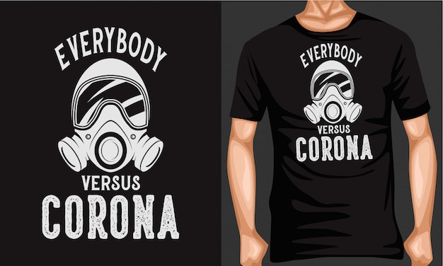 Vector camiseta de la tipografía de las letras de todos contra corona virus