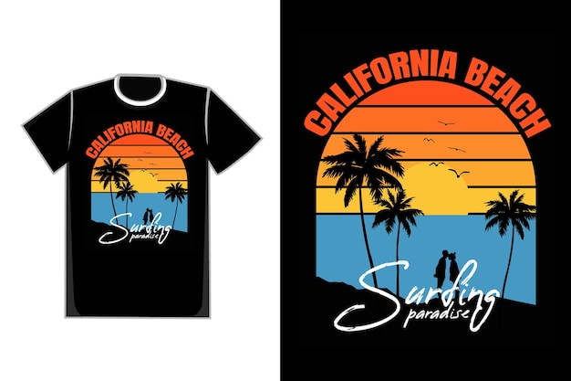 Camiseta tipografía silueta playa atardecer cielo paraíso retro