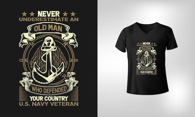 Camiseta de tipografía vectorial de diseño de camiseta de veterano veterano de la Marina de los EE. UU.