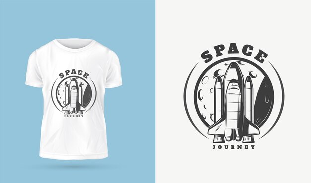 una camiseta con un transbordador espacial en el frente