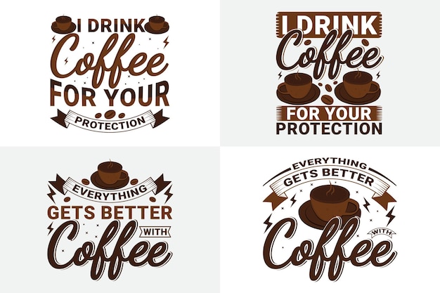 Camiseta de vector de café, paquete de diseño de camiseta de tipografía creativa de café