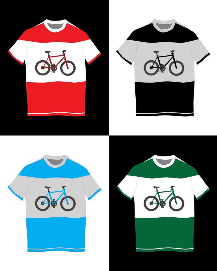 Vector camiseta de vector libre con icono de bycycle en 4 colores