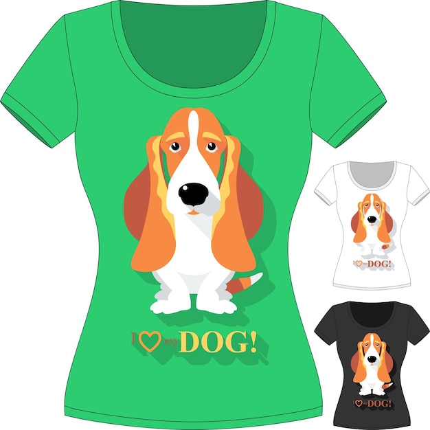 Vector camiseta de vector con perro basset hound