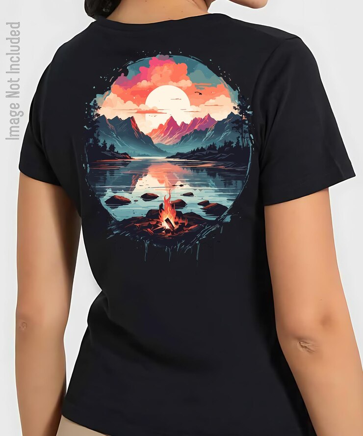 Camiseta vectorial con diseño de camiseta de pintura de tinta Camiseta con puesta de sol y palmeras de colores vibrantes