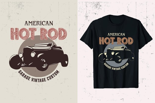 Camiseta vectorial de hotrods vintage estadounidense Diseño de coches hotrods antiguos gráfico