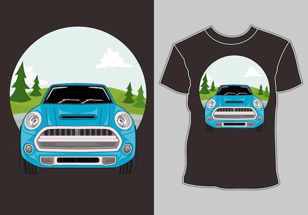 Camiseta verano, retro vintage car en playa