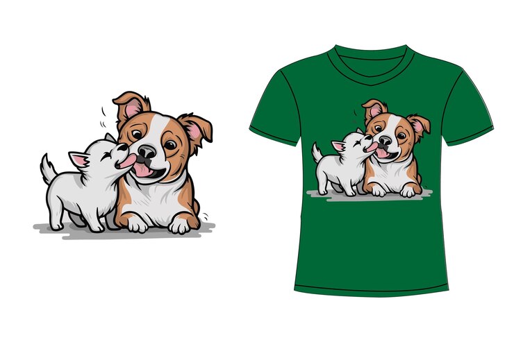 una camiseta verde con un perro y un perro en el frente