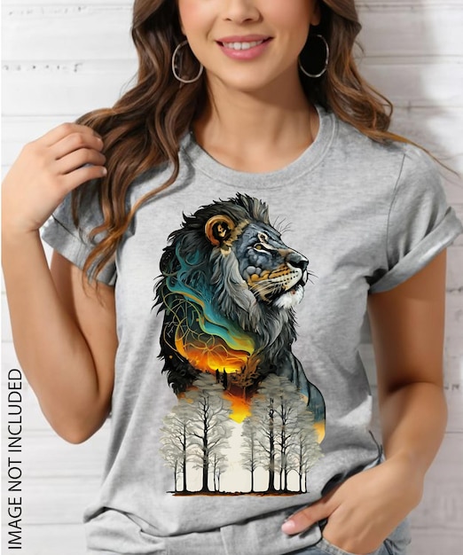 Camiseta de vida silvestre con la ilustración del atardecer del león