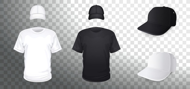 Vector camisetas blancas y negras con gorras
