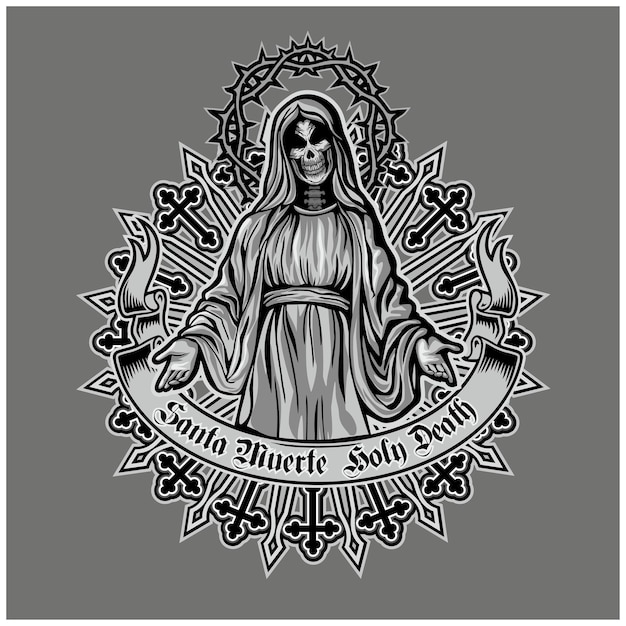 Vector camisetas de diseño vintage grunge esqueleto de la santa muerte