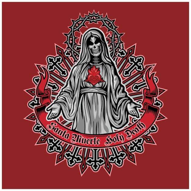 Vector camisetas de diseño vintage grunge esqueleto de la santa muerte