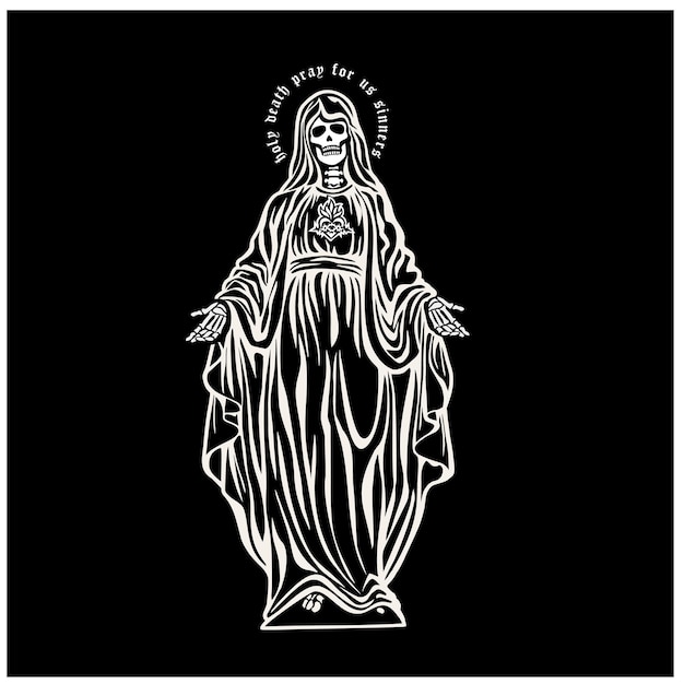 Camisetas de diseño vintage grunge esqueleto de la santa muerte