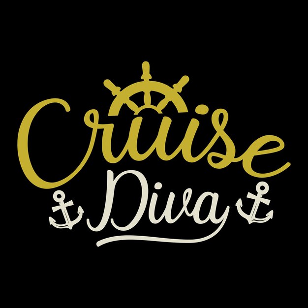 Camisetas de diva de crucero de diseño vectorial de fondo negro