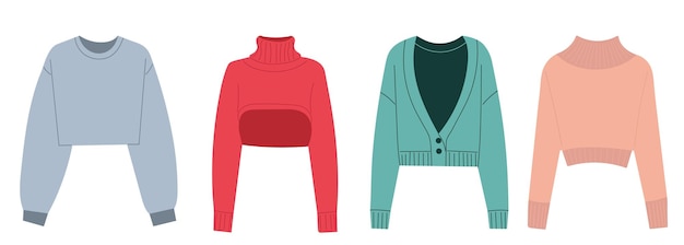 camisetas de ropa de mujer de moda en el vector de estilo plano