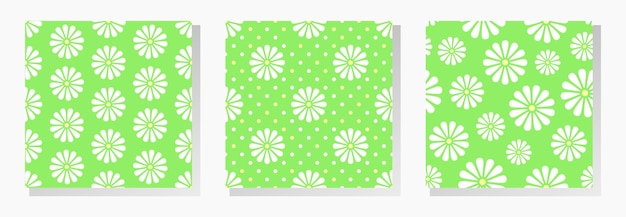 Camomilas blancas sobre fondo verde Colección de patrones sin costuras vectoriales