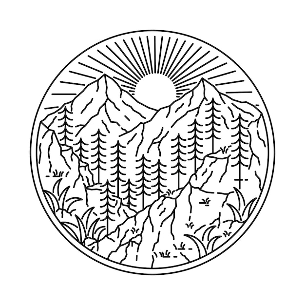 Camp Hike Nature Wild Line Graphic Illustration Art Diseño de camiseta