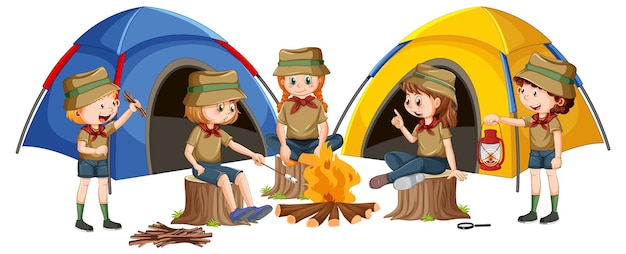 Campamento al aire libre con niños exploradores