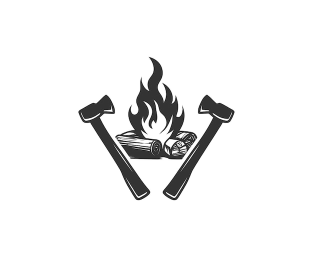 Campamento, expedición, viaje, aventura, campamento, fuego, icono, hoguera, quema, siluetas