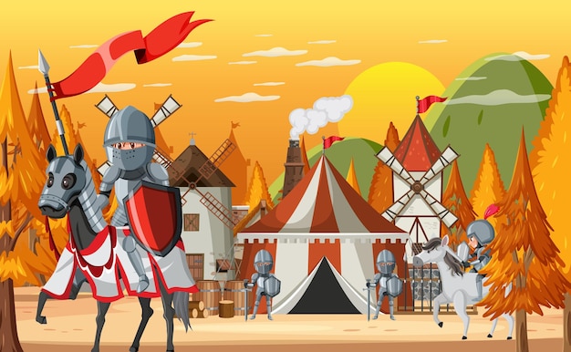 Campamento medieval militar con carpa