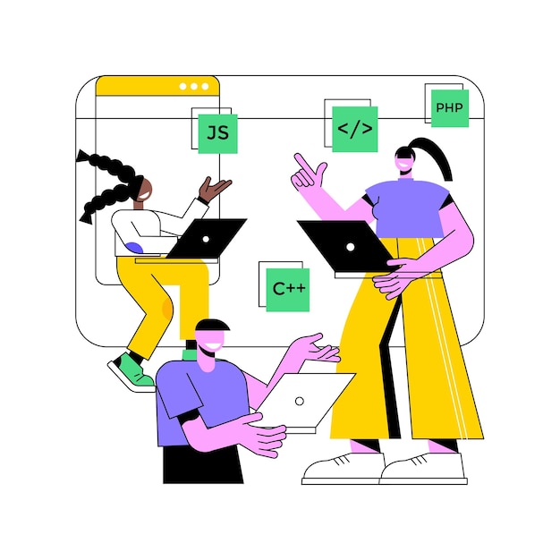 Campamento de programación informática concepto abstracto ilustración vectorial