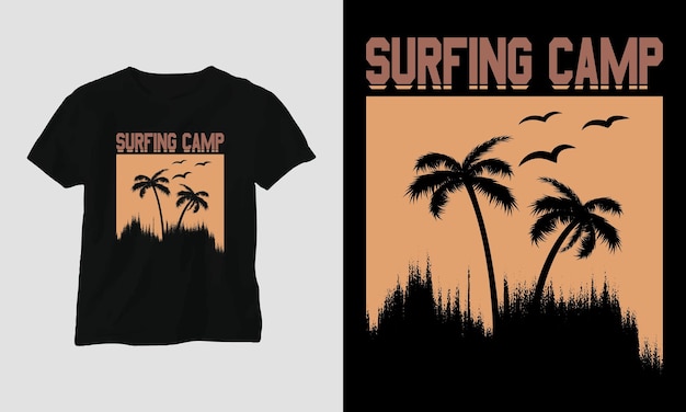 Campamento de surf - Diseño de camisetas de surf. Diversión de verano, estilo retro