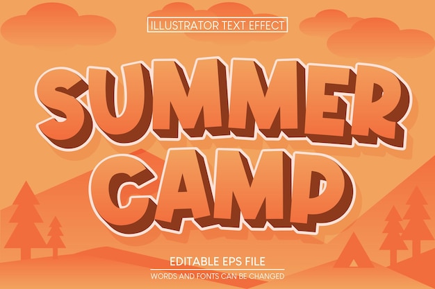 Campamento de verano Efecto de texto editable Relieve en 3 dimensiones Estilo de dibujos animados