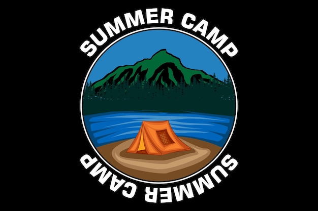 Campamento de verano paisaje de diseño retro.