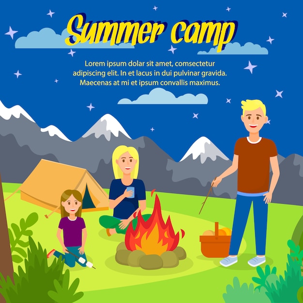 Campamento de verano vector plaza banner con copyspace.