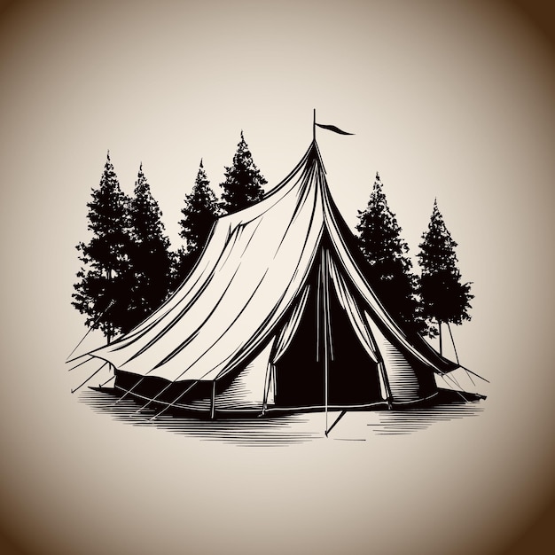 Campamento vintage con bosque de pinos