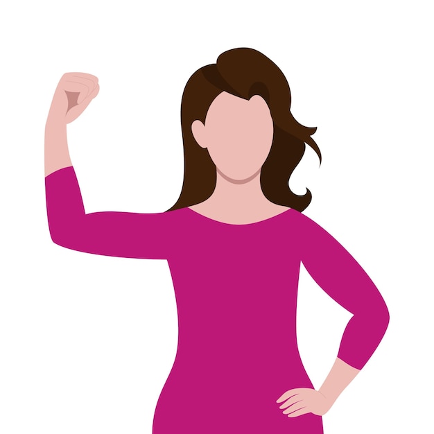 Campaña AccelerateAction 2025 La mujer demuestra la fuerza en su mano La idea de la igualdad de género Concepto del Día Internacional de la Mujer Avatar femenina sin rostro Ilustración vectorial