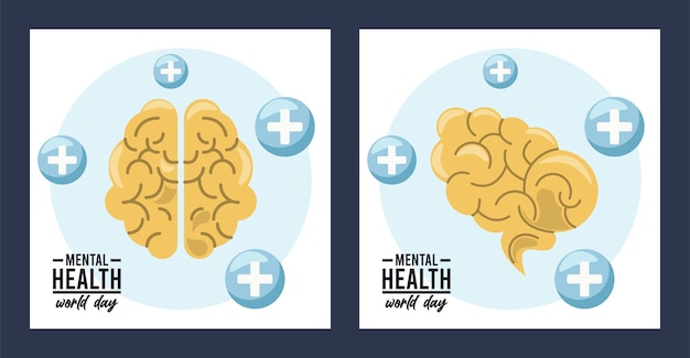 Vector campaña del día mundial de la salud mental con cerebros