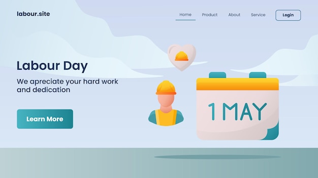 Campaña del día del trabajo para la plantilla de página de inicio de la página de inicio del sitio web
