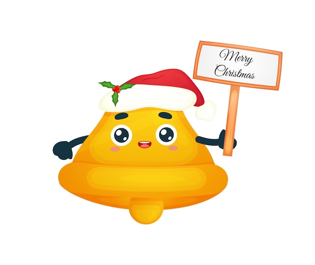 Campana linda con cartel de navidad con sombrero de santa para la ilustración de feliz navidad Vector Premium