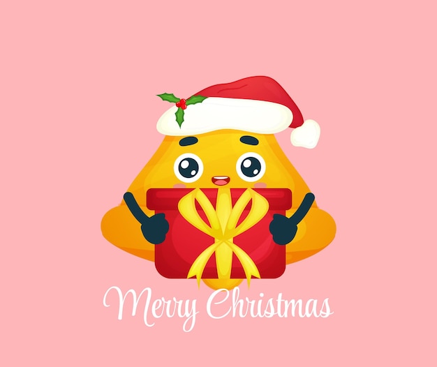 Campana linda que abraza el regalo de navidad para la ilustración de la feliz navidad Vector Premium