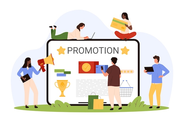 Campaña de marketing para influir en la opinión de los clientes y las ventas por pequeñas personas del equipo SMM
