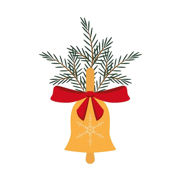 Campana de navidad con lazo rojo y ramas de abeto