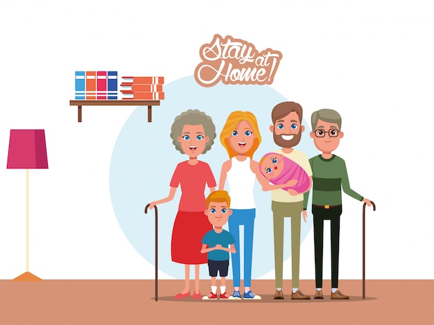 Campaña stay at home con miembros de la familia.