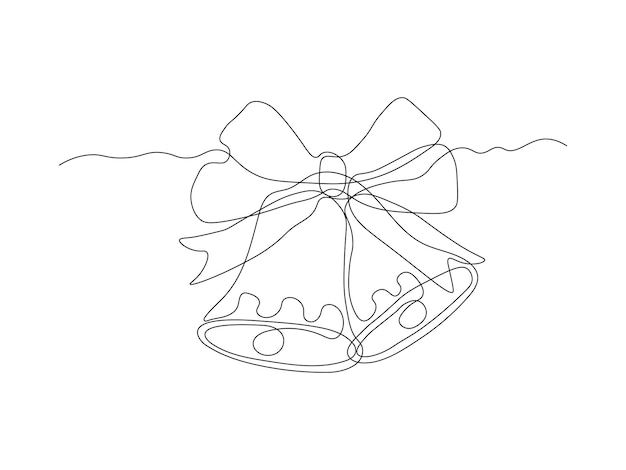 campanas con cinta de Navidad año nuevo continua de una sola línea de arte dibujo boceto logotipo