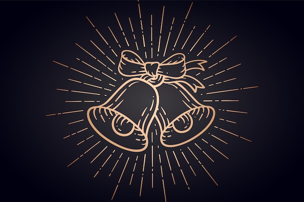 Campanas de navidad. Signo de oro cascabeles con rayos de luz.