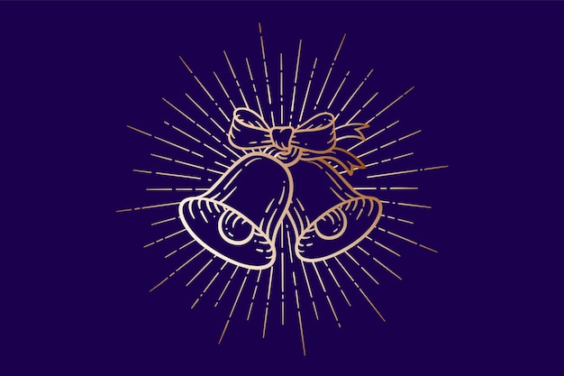 Campanas de navidad. Signo de oro cascabeles con rayos de luz.