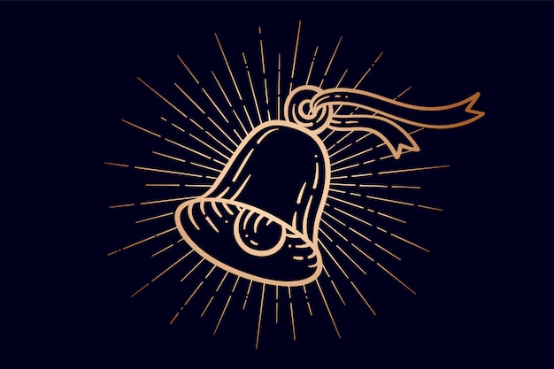 Campanas de navidad. Signo de oro cascabeles con rayos de luz.