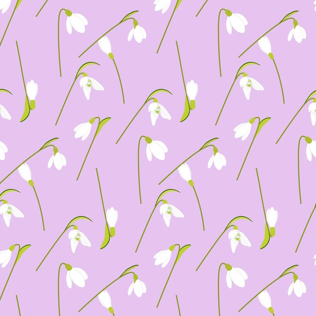 Campanilla de invierno Flor de primavera Patrón sin costuras Liiustration vectorial
