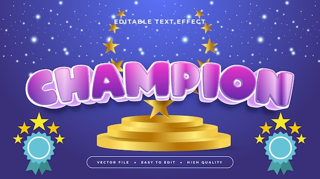 Campeón azul y púrpura violeta 3d Efecto de texto editable Estilo de fuente
