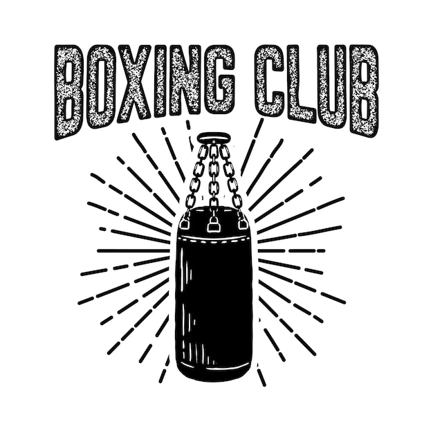 Campeón del club de boxeo. plantilla de emblema con saco de boxeo. elemento para logotipo, etiqueta, emblema, signo. ilustración