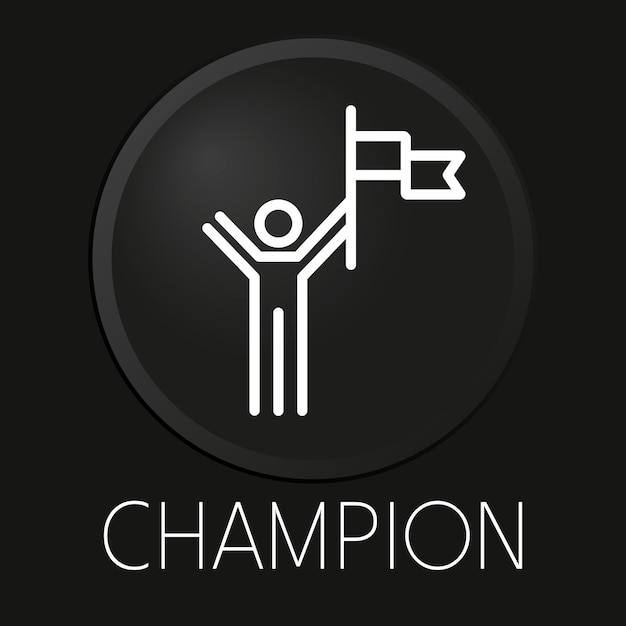 Campeón icono de línea de vector mínimo en botón 3d aislado sobre fondo negro vector premium